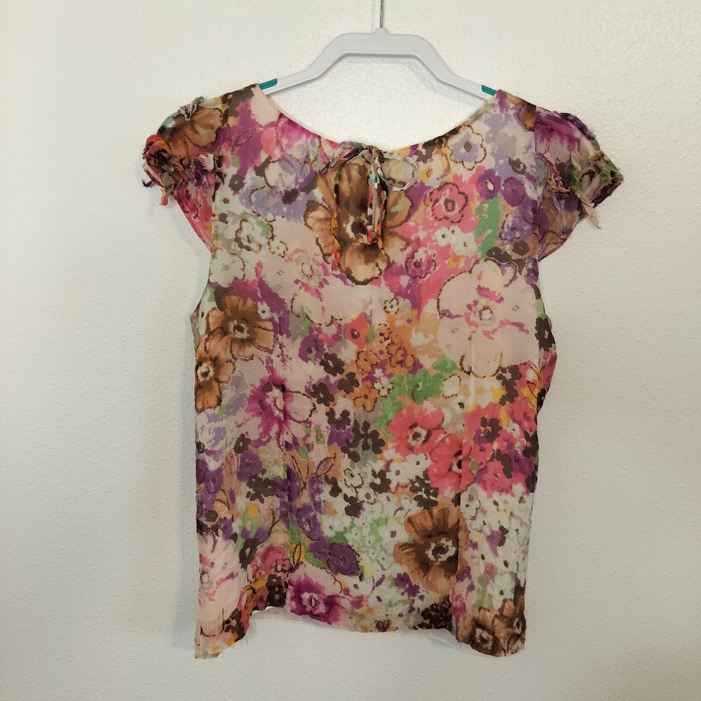 J Crew‎ Womens Silk Floral Top Size 6 Floral Preppy Bohemian - Picture 2 of 7